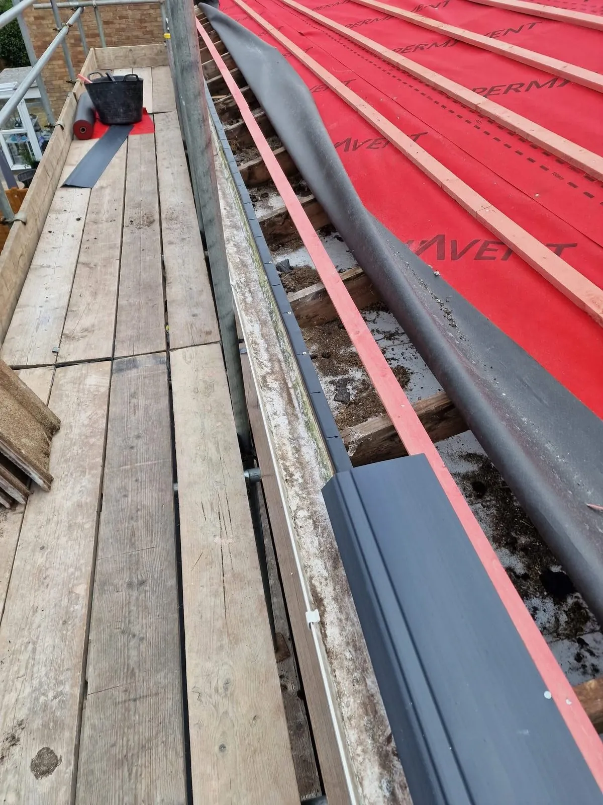 Breathable membrane and battens fitted during a re-roof in Kingsbridge